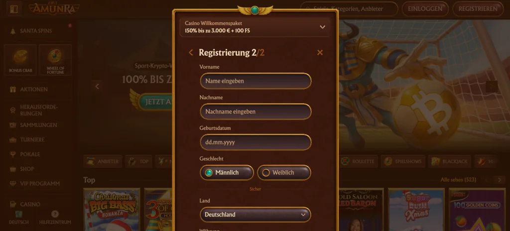 AmunRa Online-Registrierung